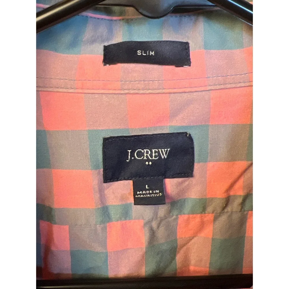 J. Crew Men Slim Fit Long Sleev Button Down Shirt Pink Blue Checkered Lg Gingham